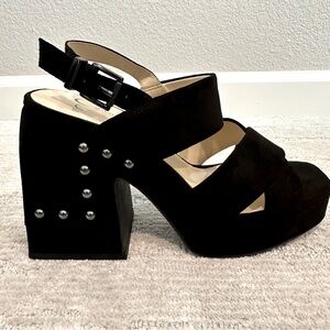 EUC Jessica Simpson Nellenie Platform Sandals, Black Suede, Size 6.5
